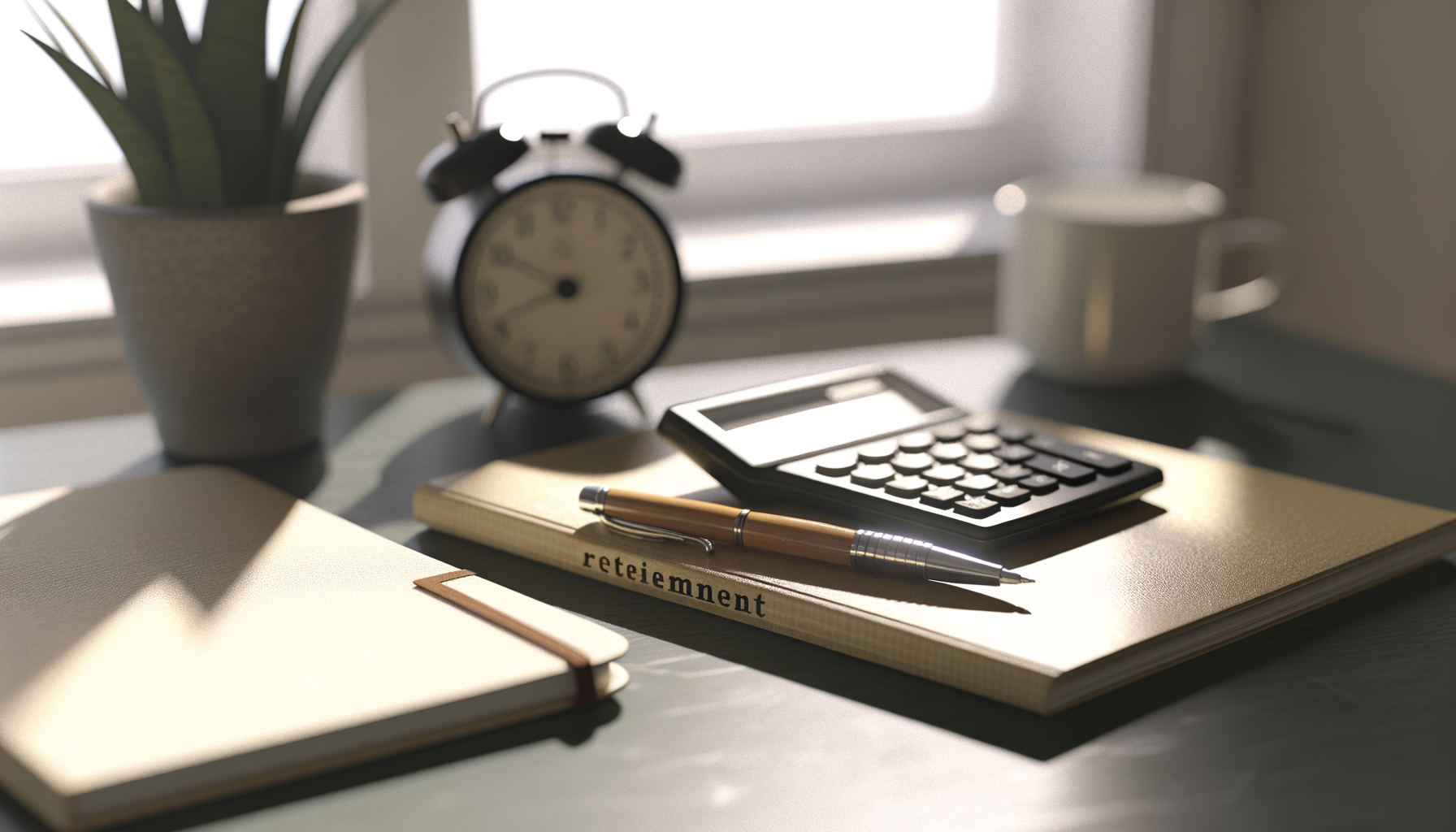 Nahaufnahme eines Schreibtisches mit Planungshilfen zur Altersvorsorge