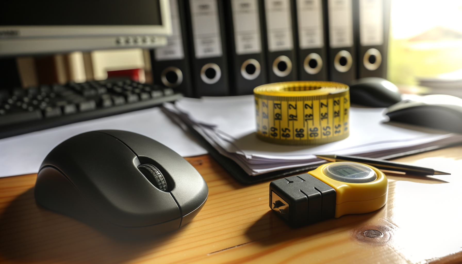 Nahaufnahme eines Schreibtisches mit einem Computer und rechtlichen Dokumenten