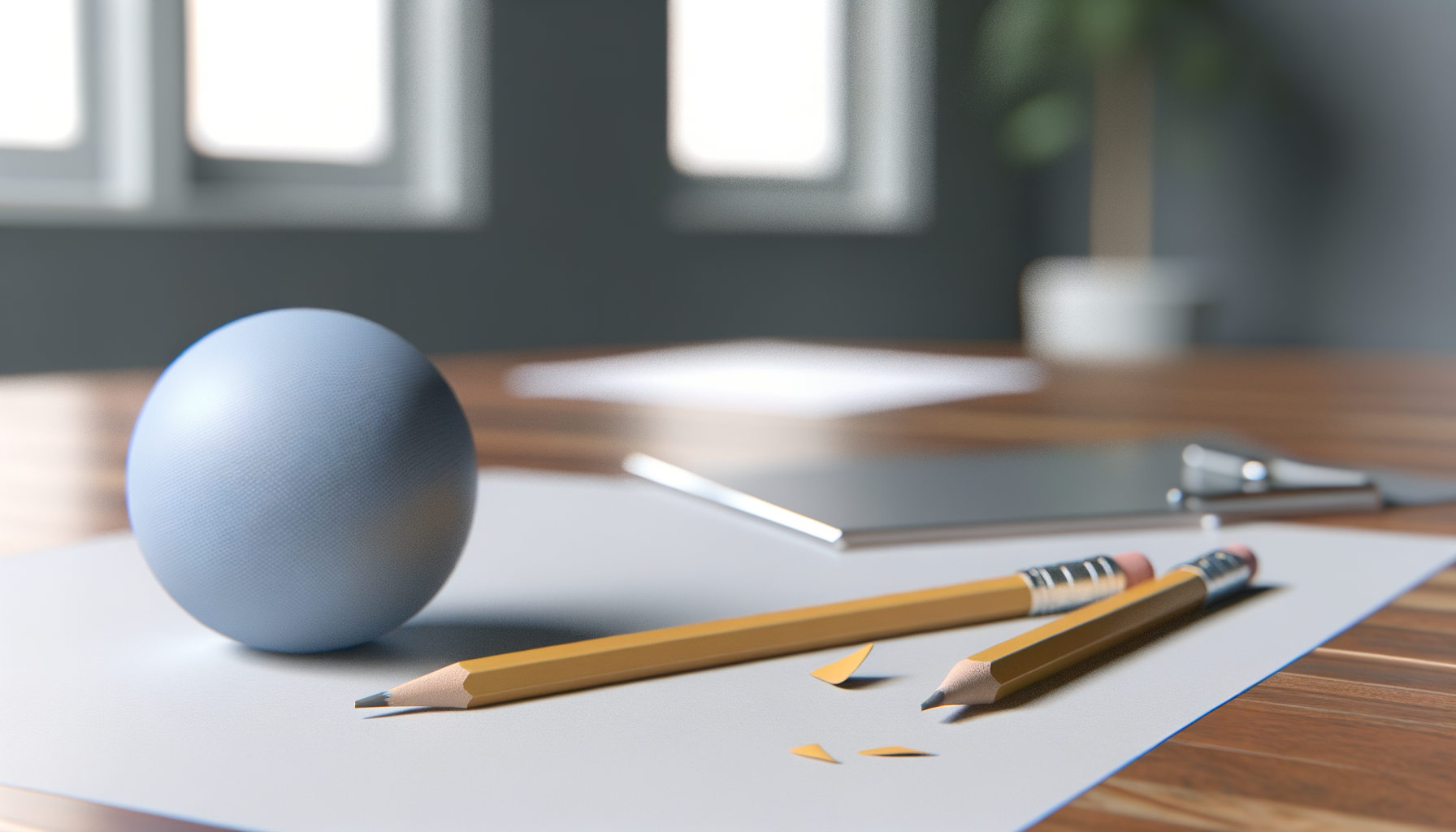 Nahaufnahme einer stressreduzierenden Umgebung mit Stressball und einem aufgeräumten Arbeitsplatz