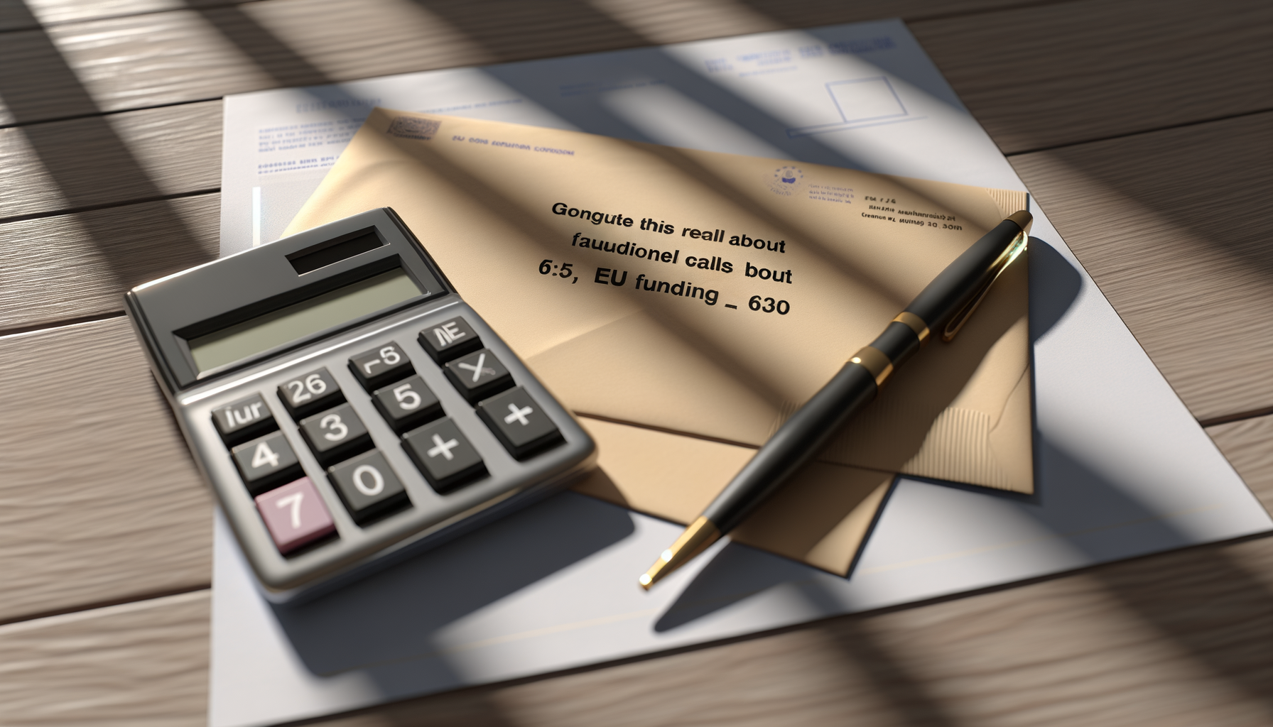 Nahaufnahme von Dokumenten und Büromaterialien im Zusammenhang mit betrügerischen ESF-Anrufen